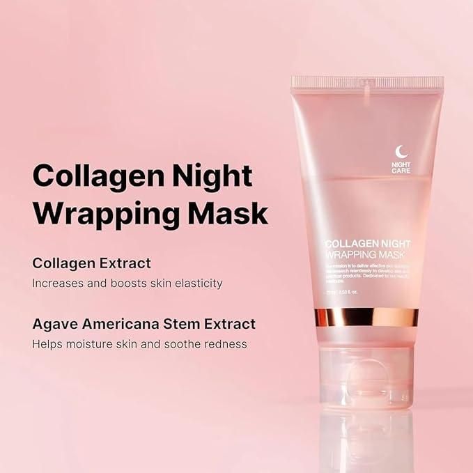 Close-up of Collagen Night Wrapping Peel Off Mask ingredients – Ceramide NP and Collagen Extract for deep hydration and anti-aging.